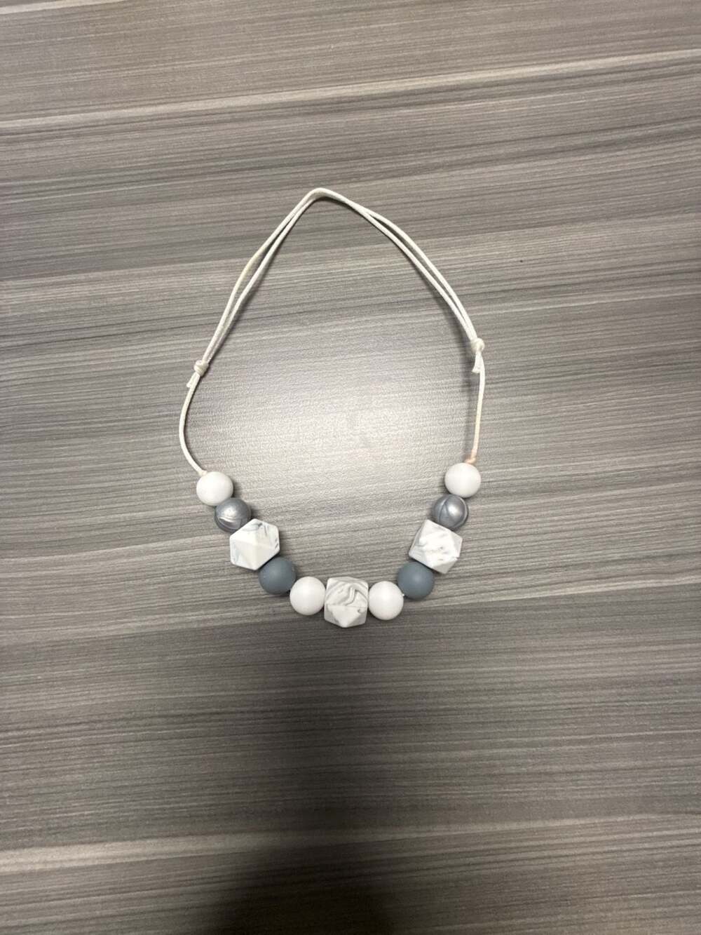 Silicone Teething and Nursing Necklace in Marble, Grey, and Silver